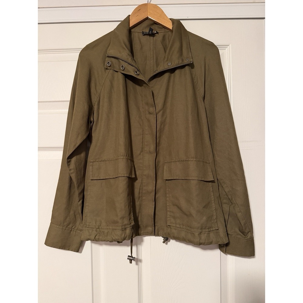 Eileen Fisher Olive Green Tencel Linen Utility Field Jacket Coastal Lagenlook
